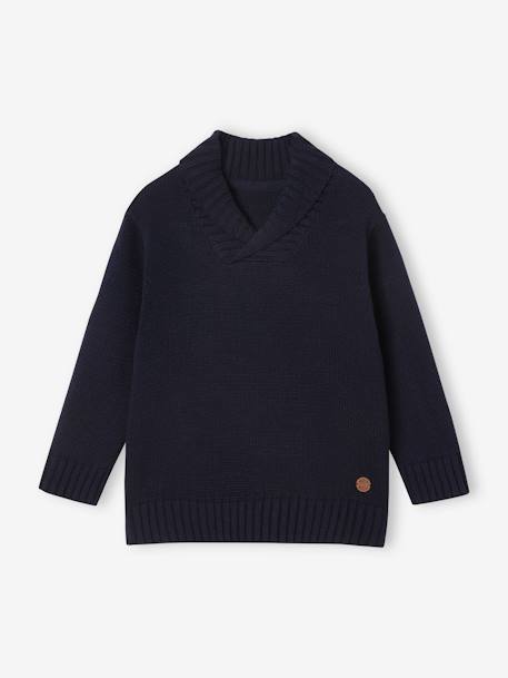 Marl Knit Jumper with Shawl Collar, for Boys navy blue 