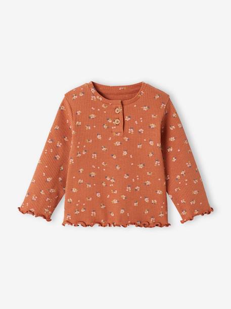 Long Sleeve, Rib Knit Top for Babies BEIGE LIGHT ALL OVER PRINTED+rust 