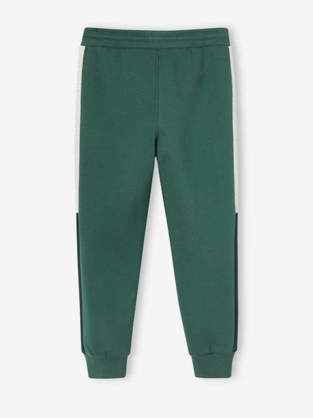 Fleece Joggers with Two-Tone Side Stripes for Boys Black+fir green+GREY DARK SOLID WITH DESIGN 