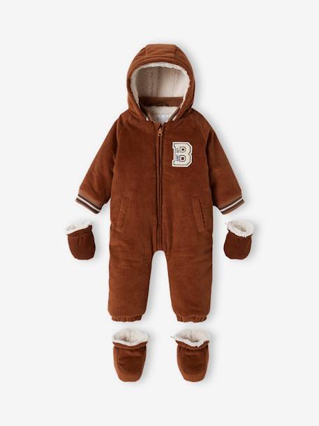 Corduroy Pramsuit with Removable Feet & Mittens for Babies beige 
