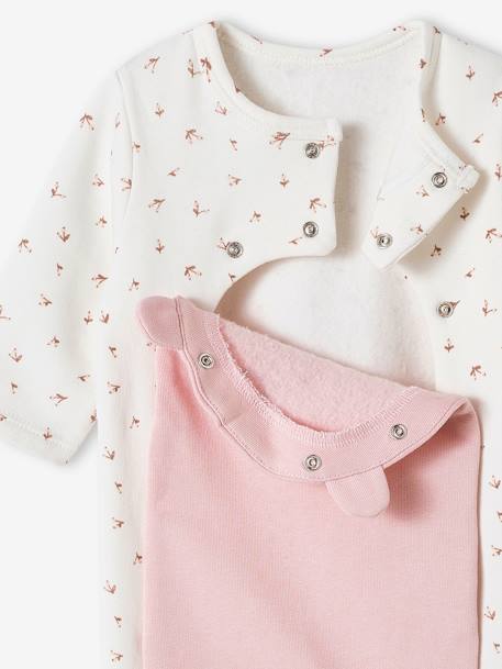 Fleece Sleepsuit for Newborn Babies, Front Flap Opening with Press Studs ecru+rosy 