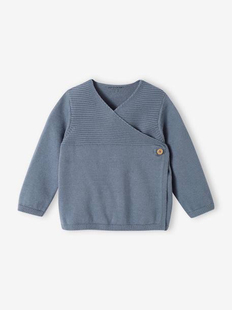 Knitted Cardigan in Organic Cotton for Newborn Babies denim blue+Light Grey+rosy 