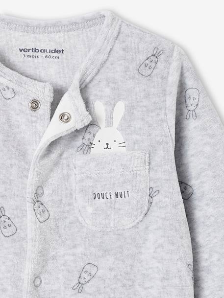 Bunnies Sleepsuit in Velour for Newborn Babies marl grey 