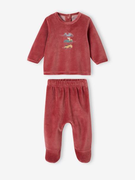 Pack of 2 Velour Pyjamas, Cars, for Babies terracotta 
