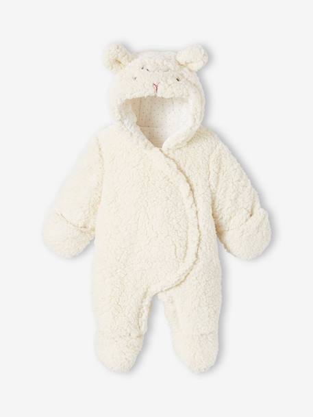 Faux Fluffy Fur 'Sheep' Pramsuit for Babies ecru 