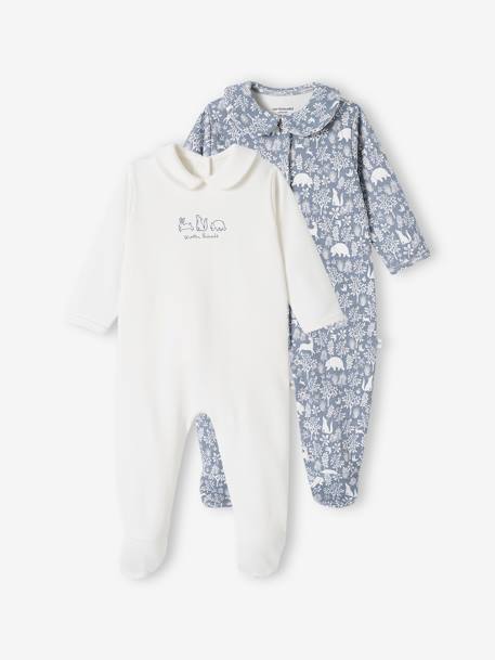 Pack of 2 'Animals' Sleepsuits in Organic Cotton for Baby Girls denim blue+rosy 