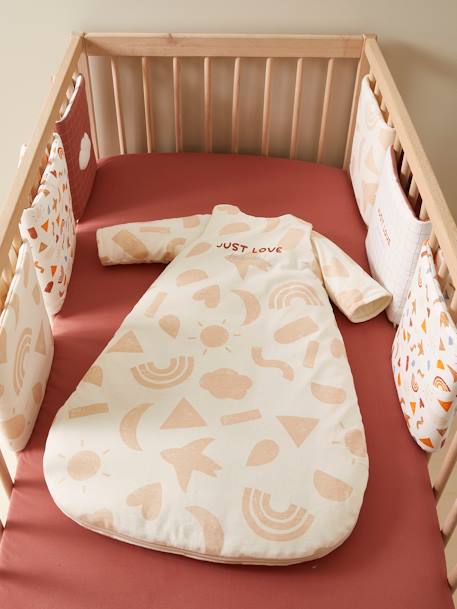Baby Sleeping Bag with Removable Sleeves in Organic* Cotton, Happy Sky printed beige 