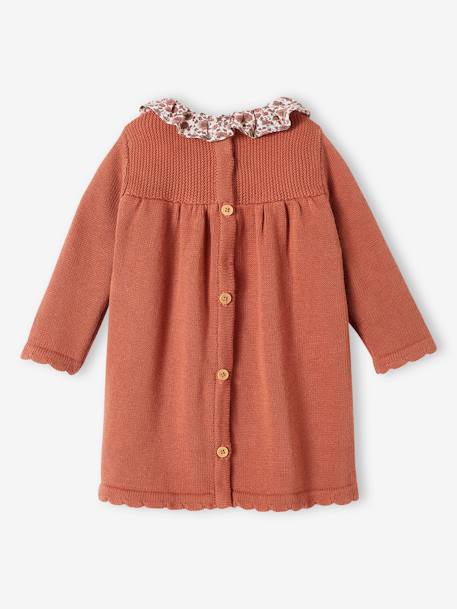 Knitted Dress with Collar in Floral Fabric for Babies rust 