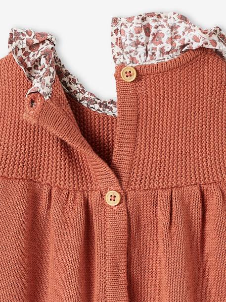 Knitted Dress with Collar in Floral Fabric for Babies rust+WHITE LIGHT SOLID WITH DESIGN 