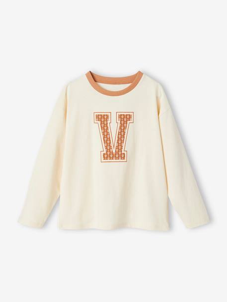 Long Sleeve Top with Floral Letter, for Girls vanilla 