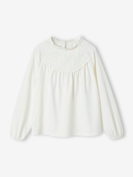 Top with Detail in Broderie Anglaise, for Girls ecru+GREEN DARK SOLID+old rose+PINK MEDIUM SOLID 