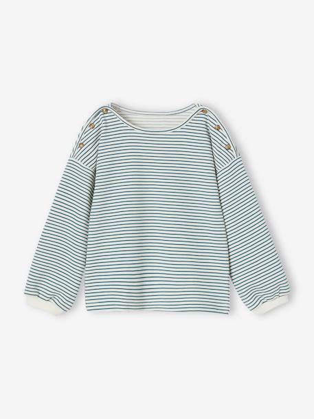 Striped Top, Boat-Neck, for Girls striped green+WHITE LIGHT STRIPED 