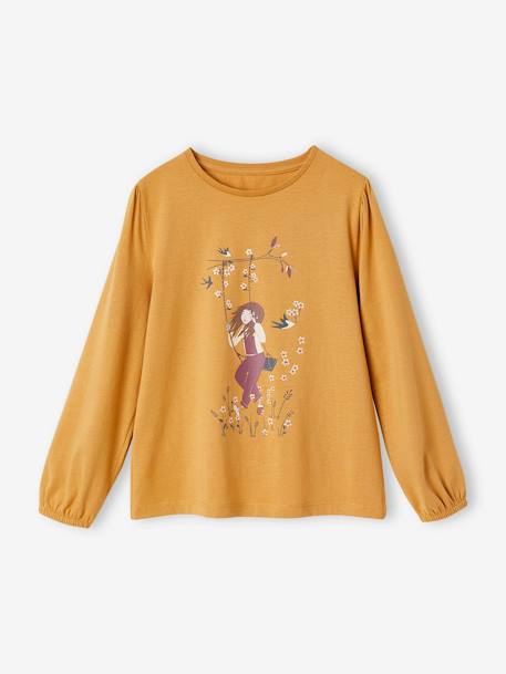 Long Sleeve Top with Muse Motif for Girls mustard 