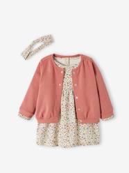 Baby-3-Piece Outfit: Dress + Cardigan + Headband for Baby Girls