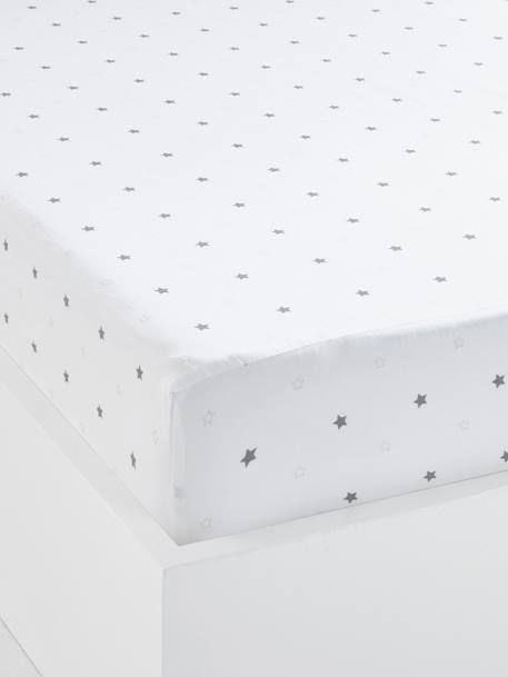 Baby Fitted Sheet, Star Shower Theme White/Print 