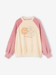 -Terry Cloth Raglan Sweatshirt, Pop Flower Motifs for Girls