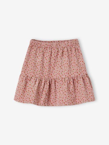 Corduroy Skirt with Ruffle & Floral Print for Girls green+old rose 