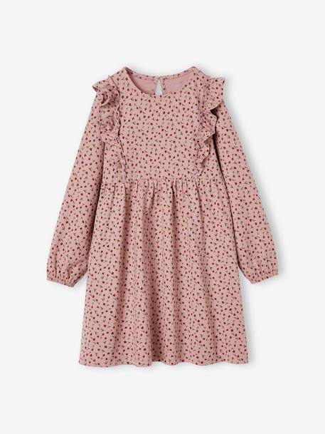Floral Print Dress with Ruffled Sleeves for Girls grey blue+old rose 