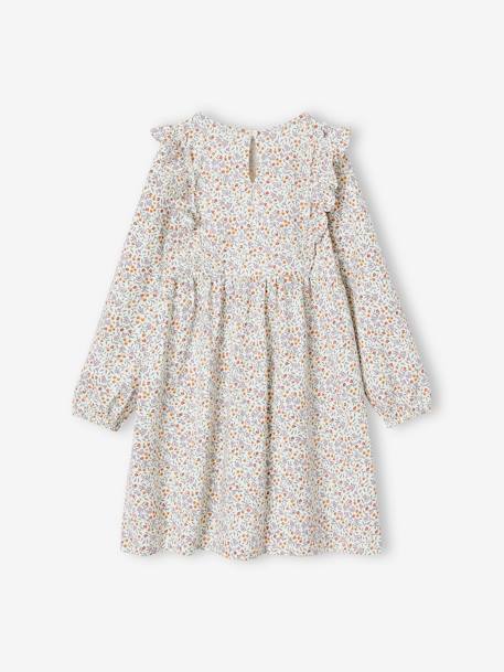 Floral Print Dress with Ruffled Sleeves for Girls ecru+old rose 