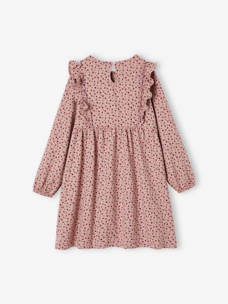 Floral Print Dress with Ruffled Sleeves for Girls ecru+old rose 