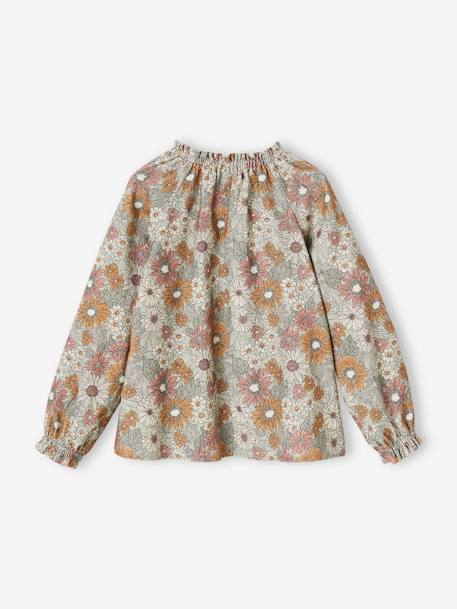 Floral Blouse in Needlecord Fabric for Girls aqua green 