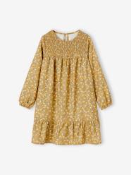 Girls-Smocked Long Sleeve Dress with Flowers for Girls