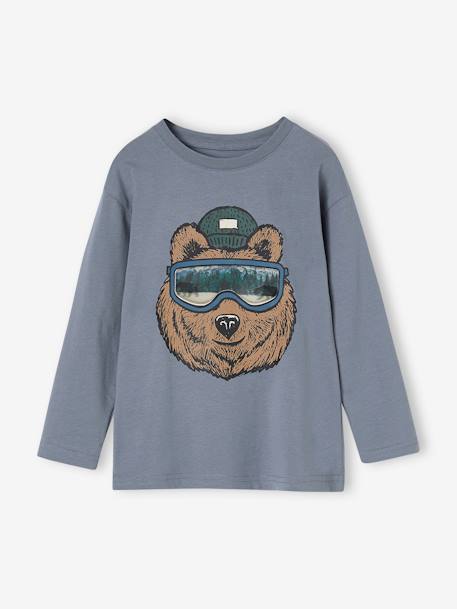 Top with Fancy Animation in Recycled Cotton for Boys grey blue+pecan nut 
