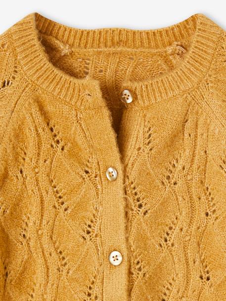 Fancy Knit Cardigan with Openwork for Girls mustard 