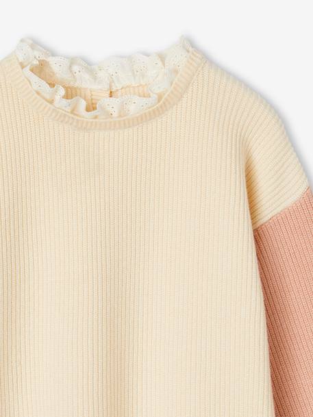 Loose-Fitting Jumper with Fancy Collar for Girls rose beige+sweet pink 