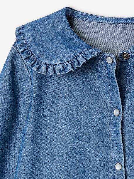 Denim Blouse with Maxi Ruffled Peter Pan Collar, for Girls stone 