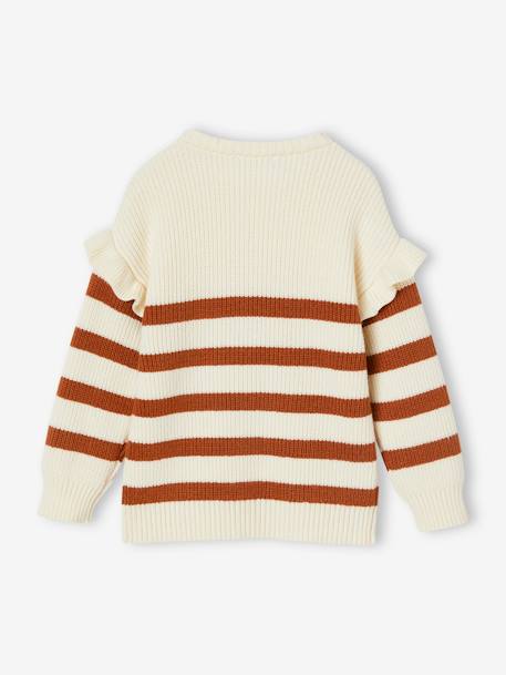 Jumper with Ruffled Sleeves for Girls ecru+striped brown+vanilla+violet 
