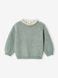 -Rib Knit Jumper with Broderie Anglaise Collar for Babies