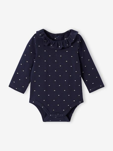 Pack of 2 Long Sleeve Bodysuits with Peter Pan Collar, for Babies navy blue 