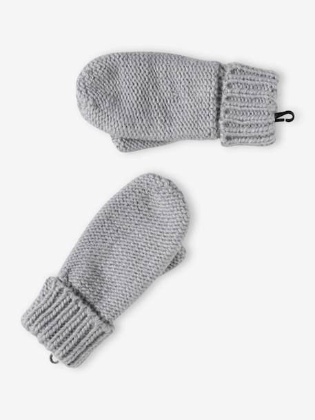 Beanie + Snood + Gloves or Mittens Set with Pompoms for Girls marl grey 