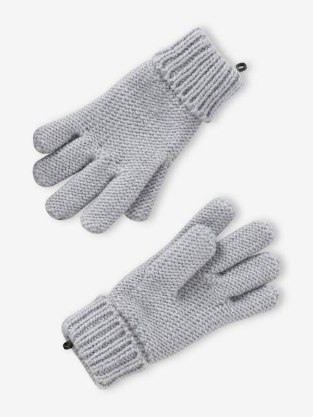 Beanie + Snood + Gloves or Mittens Set with Pompoms for Girls marl grey 