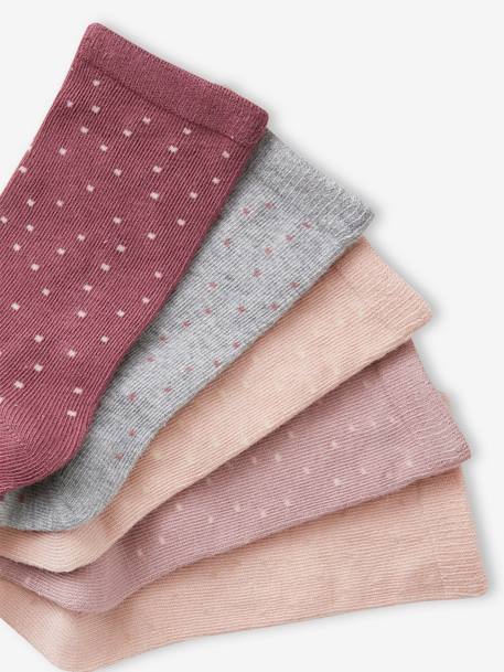 Pack of 5 Pairs of Dotted Socks for Girls old rose 