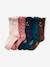 Pack of 5 Pairs of Hearts Socks in Cable & Rib Knit, for Girls rosy 