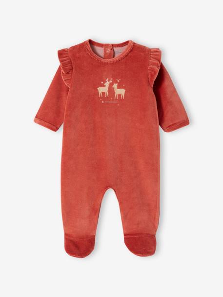 Pack of 2 Sleepsuits in Velour for Baby Girls ecru 