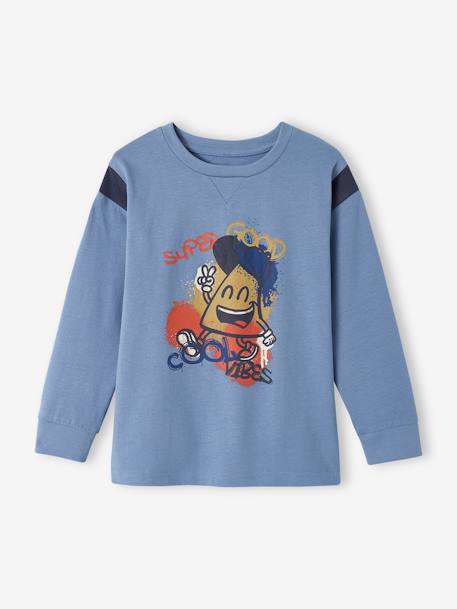 Top with Graffiti Mascot Motif for Boys chambray blue 