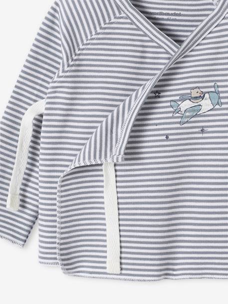 Interlock Cardigan for Newborn Babies, BASICS ecru+grey blue 