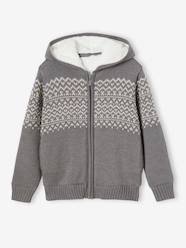 Boys-Zipped Jacket with Hood, Sherpa Lining, For Boys