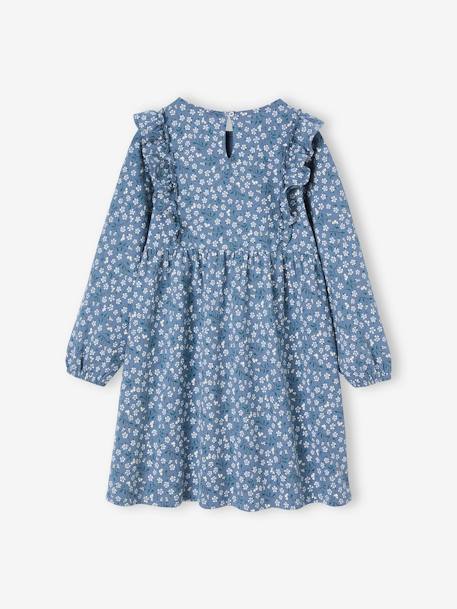 Floral Print Dress with Ruffled Sleeves for Girls ecru+grey blue+old rose 