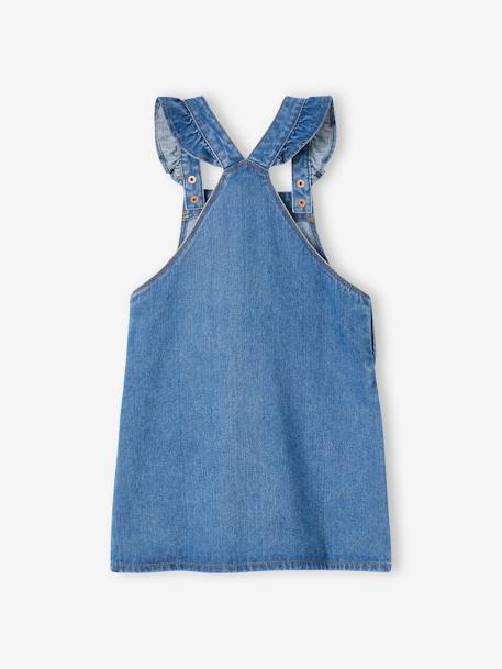Denim Dungaree Dress with Frilly Straps for Girls stone 