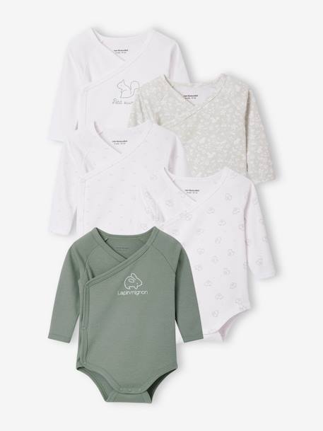 Pack of 5 Long Sleeve Bodysuits for Newborn Babies aqua green 