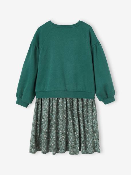 Dual Fabric Dress for Girls green 
