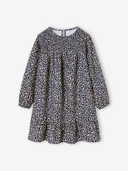 Smocked Long Sleeve Dress with Flowers for Girls