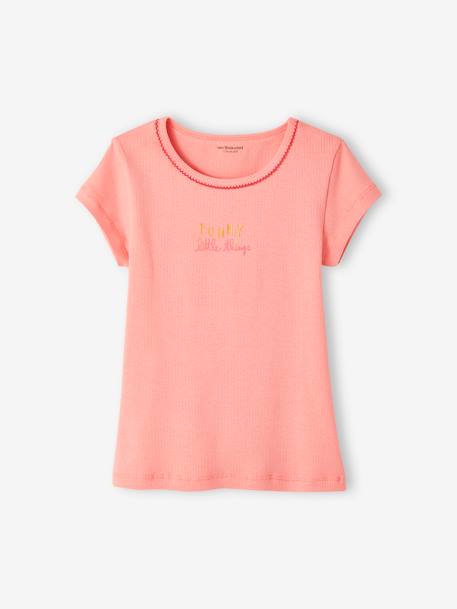 Pack of 3 Short Sleeve Fancy T-Shirts in Rib Knit for Girls nude pink 