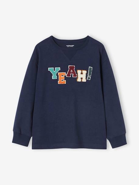 Thick Top with Message in Bouclé, for Boys navy blue 
