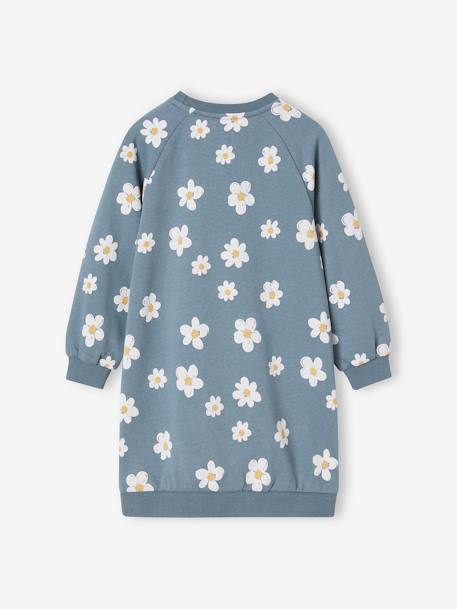 Fleece Dress with Bright Flowers for Girls camel+grey blue 