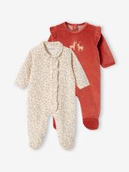 Baby-Pyjamas-Pack of 2 Sleepsuits in Velour for Baby Girls